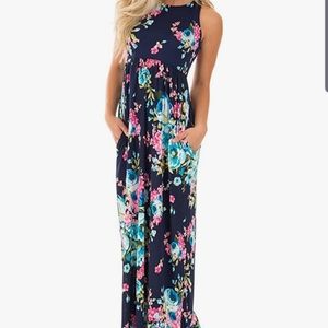 Navy Floral Maxi Dress with Pockets